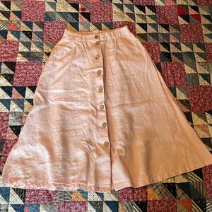 Handmade Linen Pink A-Line Skirt Midi